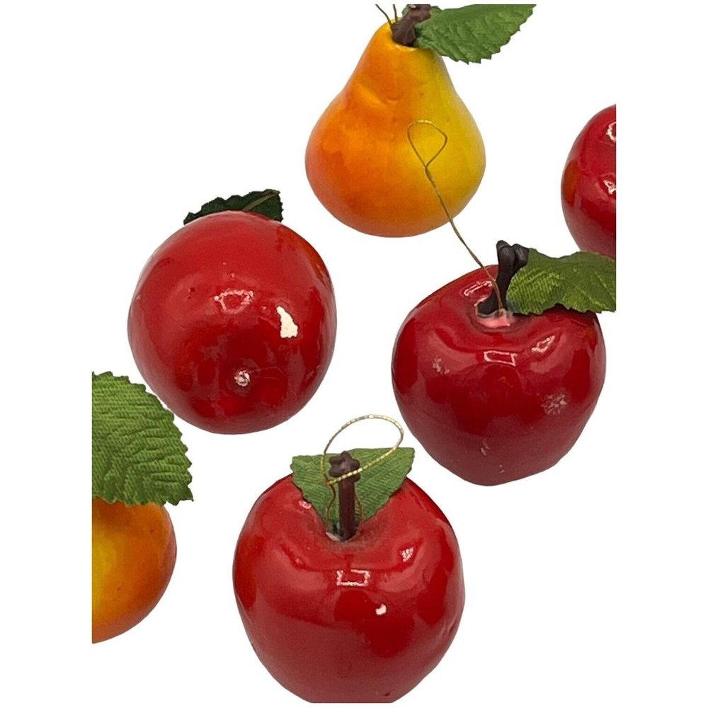 12 Christmas Ornaments Shiny Apples & Pears Glitter Strawberries Green Leaf - Picture 7 of 11